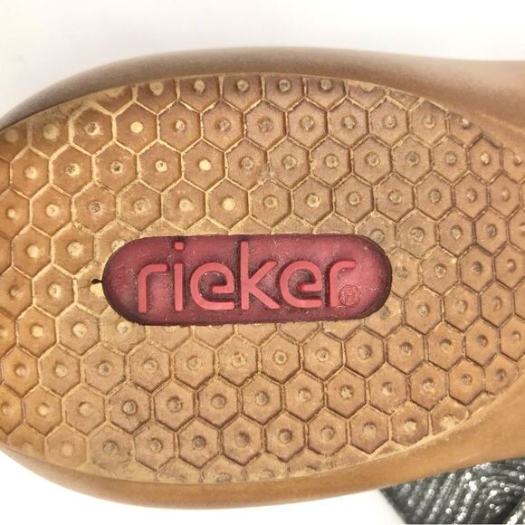 Rieker Silver Metallic Laser Cut Rhinestone MemoSoft Antistress Slide Sandals - Picture 15 of 16